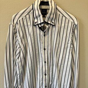 Parc 81 Mens Large White Striped Flip Cuff Dress Shirt